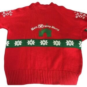 Walt Disney World Sweater Mickey‎ Mouse Red Knit Crew Neck VTG OOAK Broadway